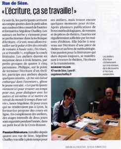 LA Tribune de Lyon mars 2022 Interview de Ségolène CHAILLEY